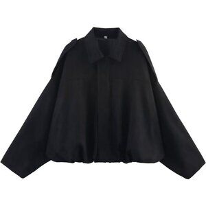 Women's Faux Fur Bomber Jacket Coat Streetwear Black Winter Warm Long Sleeves